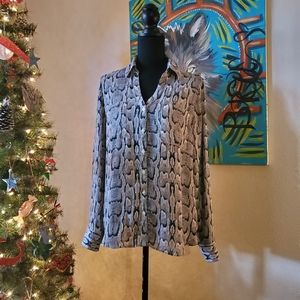 On trend sheer snakeskin button up